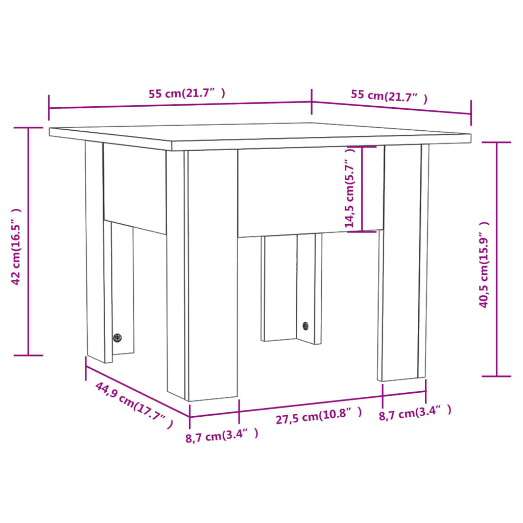 vidaXL sofabord 55x55x42 cm konstrueret træ sort