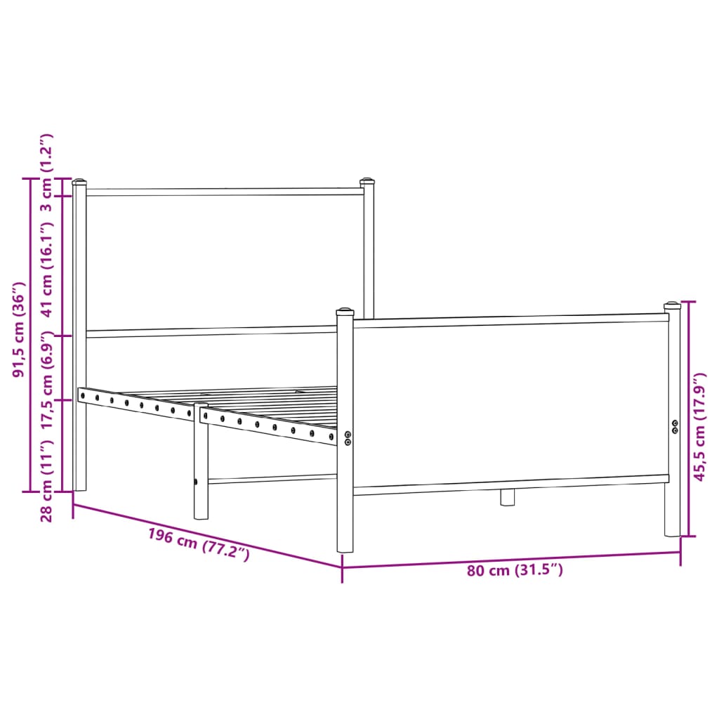 vidaXL sengeramme uden madras 75x190 cm metal røget egetræsfarve