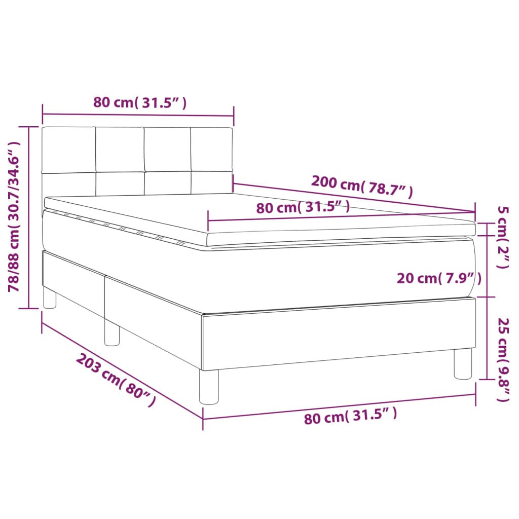 vidaXL kontinentalseng med LED-lys 80x200 cm stof gråbrun