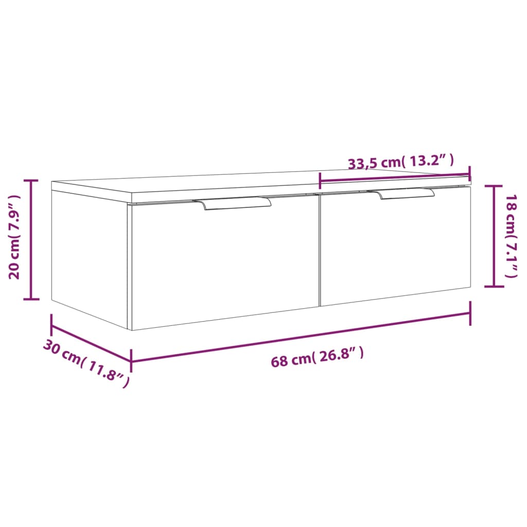 vidaXL vægskabe 2 stk. 68x30x20 cm konstrueret træ grå sonoma-eg