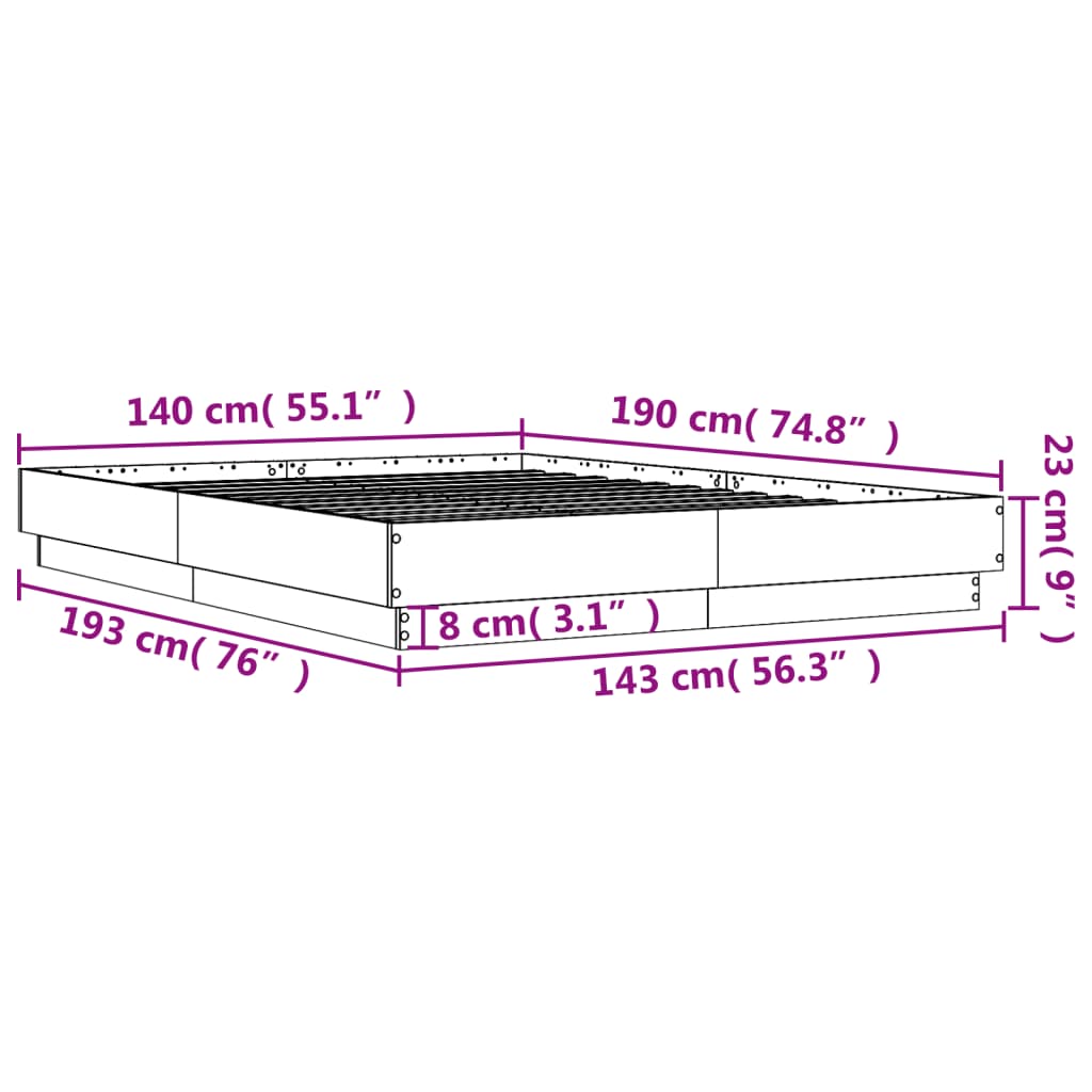 vidaXL sengestel 140x190 cm konstrueret træ røget egetræsfarve