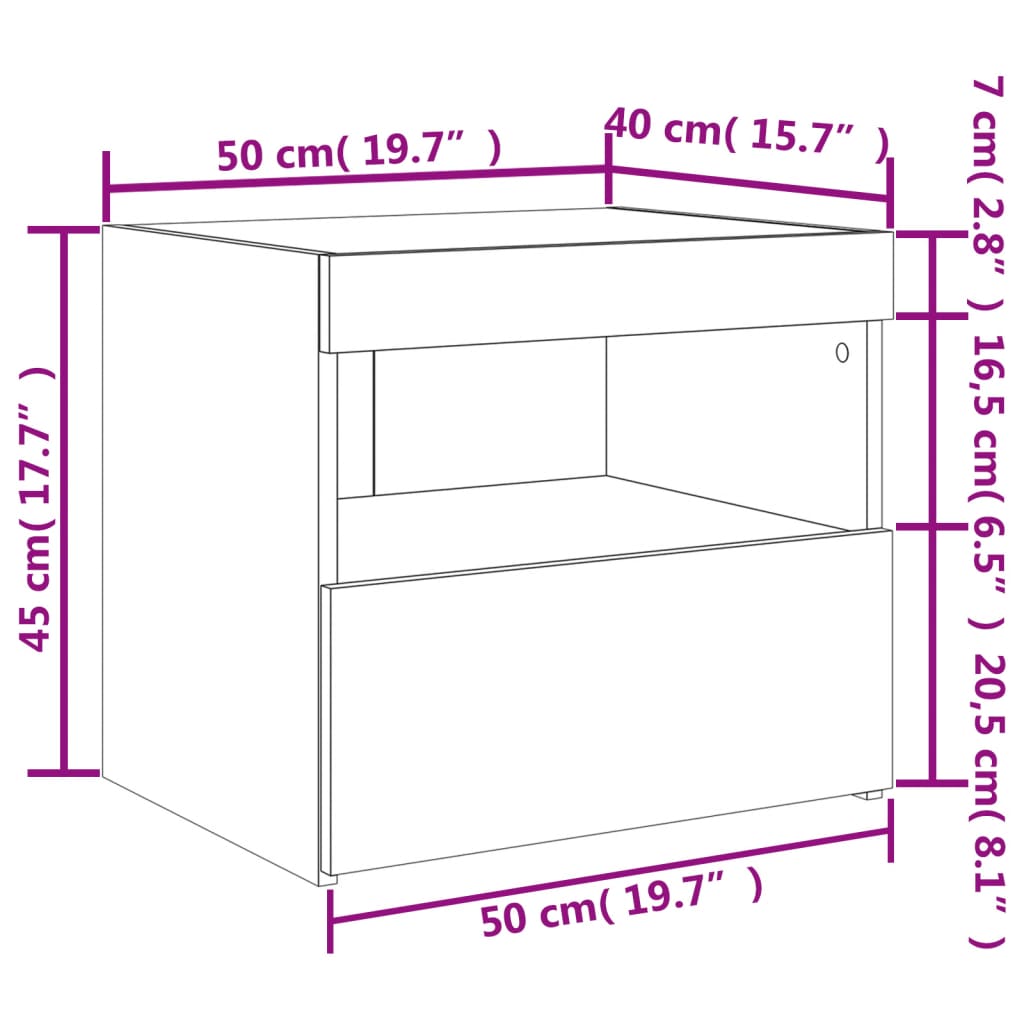 vidaXL sengeborde 2 stk. med LED-lys 50x40x45 cm hvid