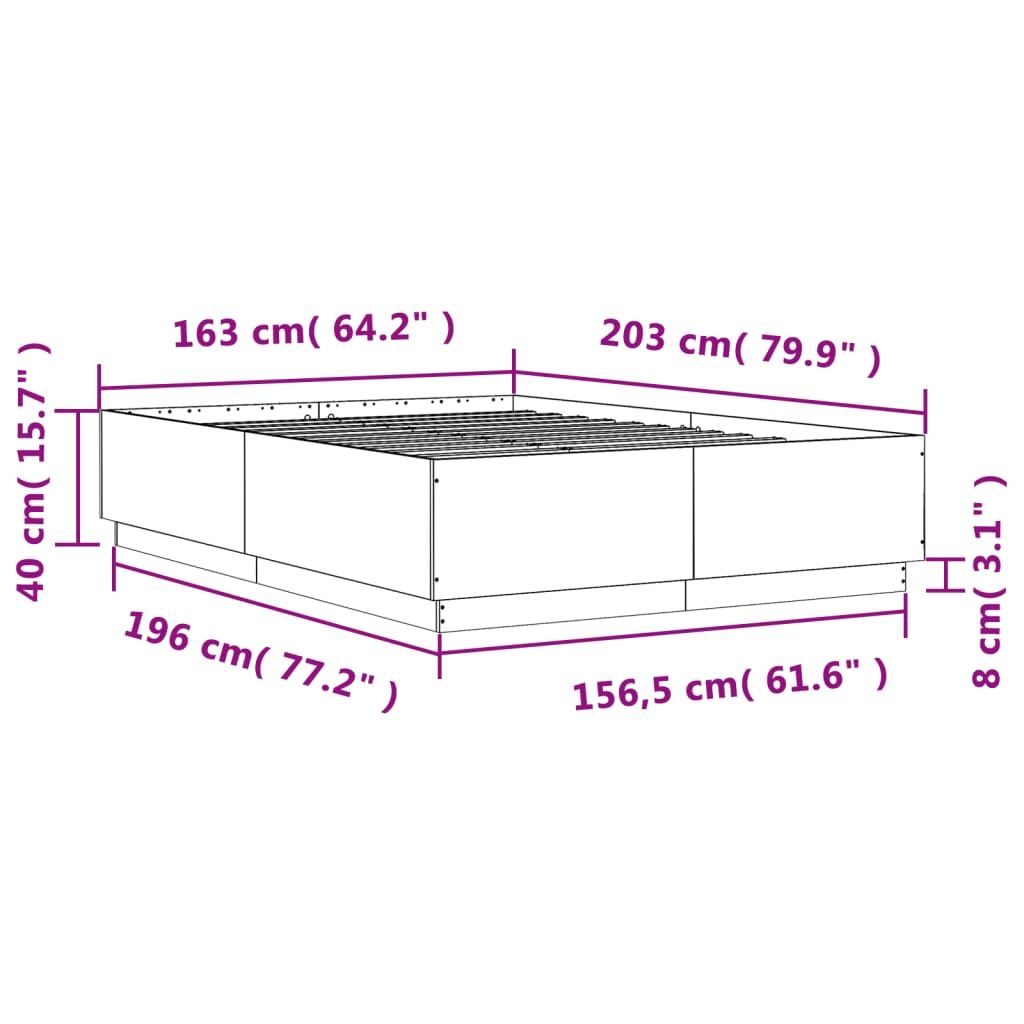 vidaXL sengestel 160x200 cm konstrueret træ grå sonoma-eg