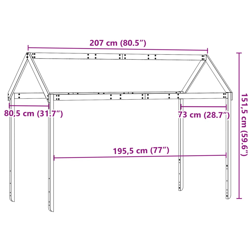 vidaXL stel til husseng 207x80,5x151,5 cm massivt fyrretræ hvid