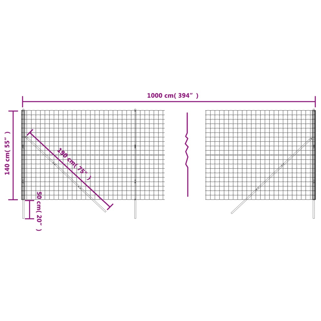 vidaXL trådhegn 1,4x10 m galvaniseret stål antracitgrå