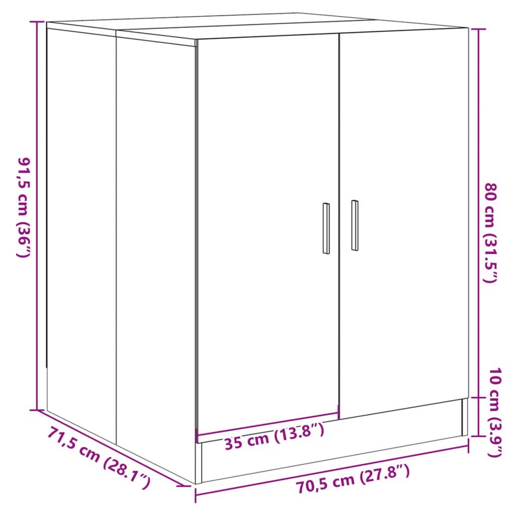 vidaXL vaskemaskineskab 70,5x71,5x91,5 cm sonoma-eg