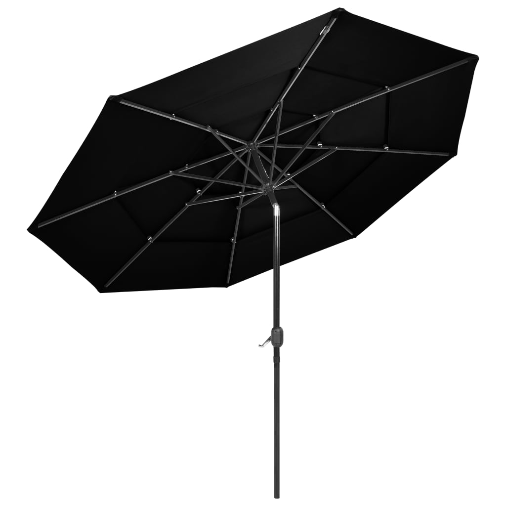 vidaXL parasol med aluminiumsstang i 3 niveauer 3 m sort