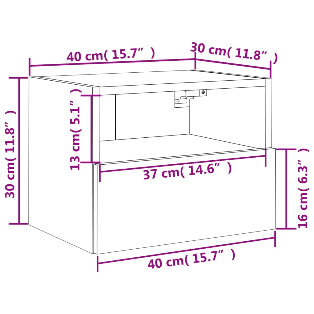 vidaXL væghængt tv-bord 40x30x30 cm konstrueret træ røget brunt eg