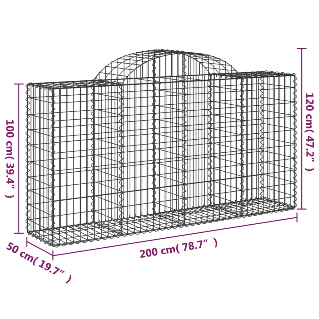 vidaXL buede gabionkurve 7 stk. 200x50x100/120 cm galvaniseret jern