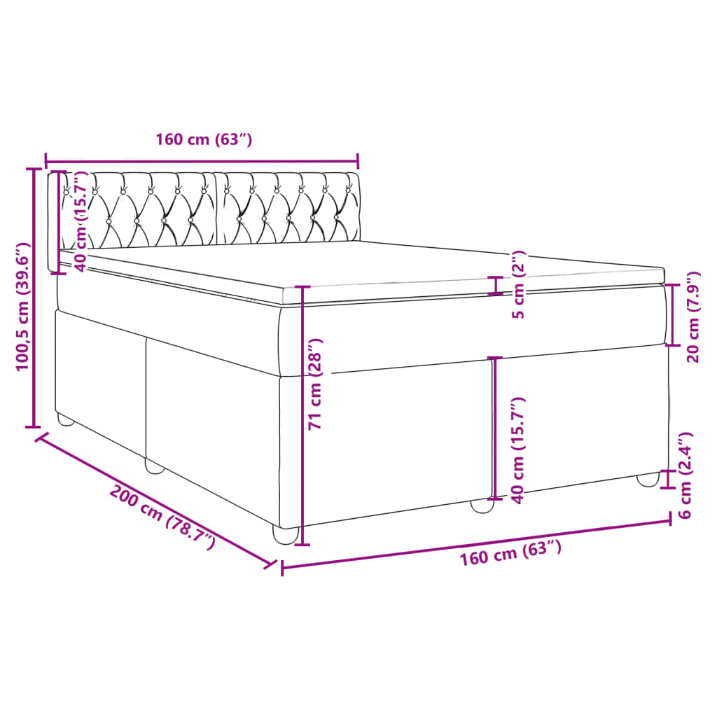 vidaXL kontinentalseng med madras 160x200 cm stof blå