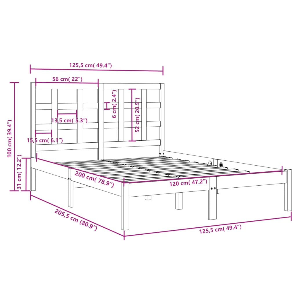 vidaXL sengeramme 120x200 cm massivt træ