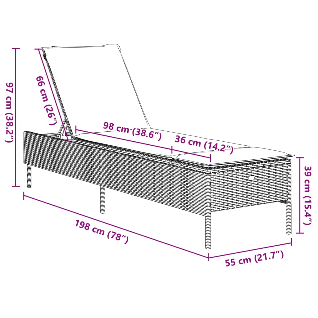 vidaXL liggestol med hynde polyrattan beige