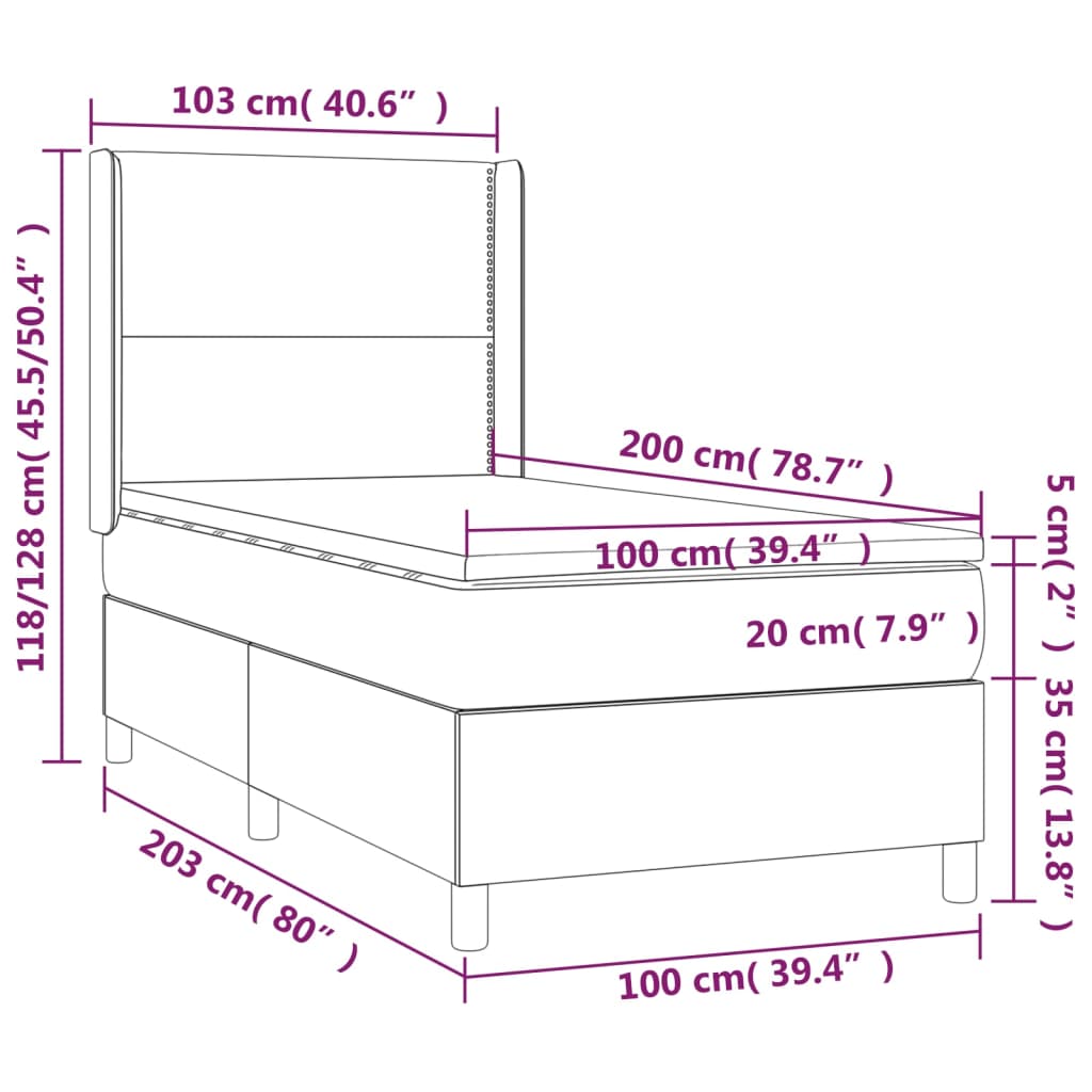 vidaXL kontinentalseng med LED-lys 100x200 cm kunstlæder sort