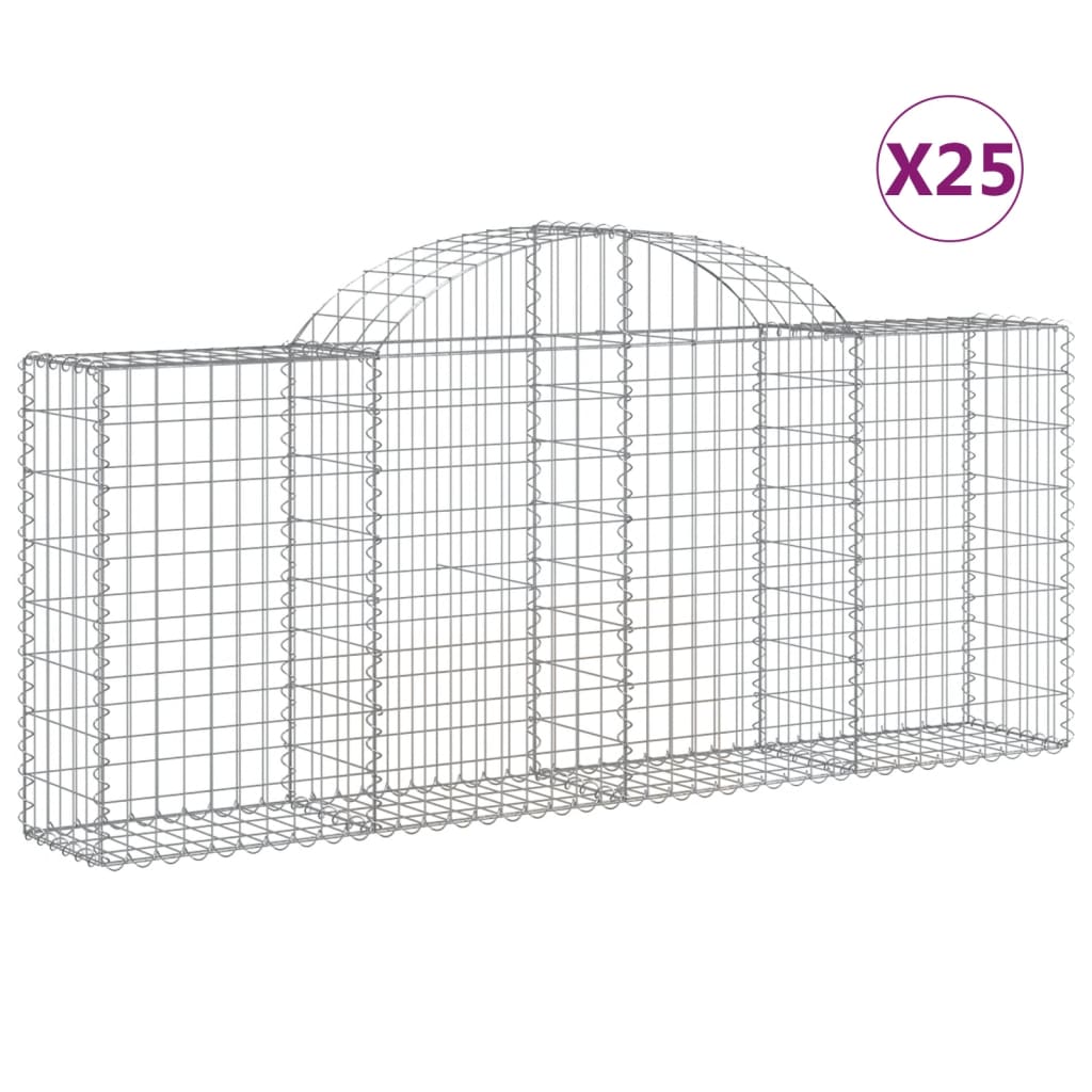 vidaXL buede gabionkurve 25 stk. 200x30x80/100 cm galvaniseret jern