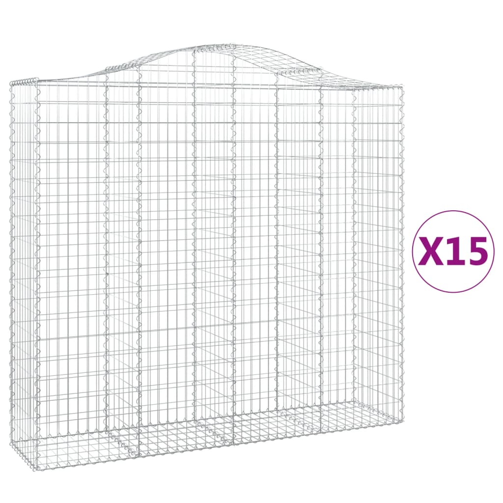 vidaXL buede gabionkurve 15 stk. 200x50x180/200 cm galvaniseret jern