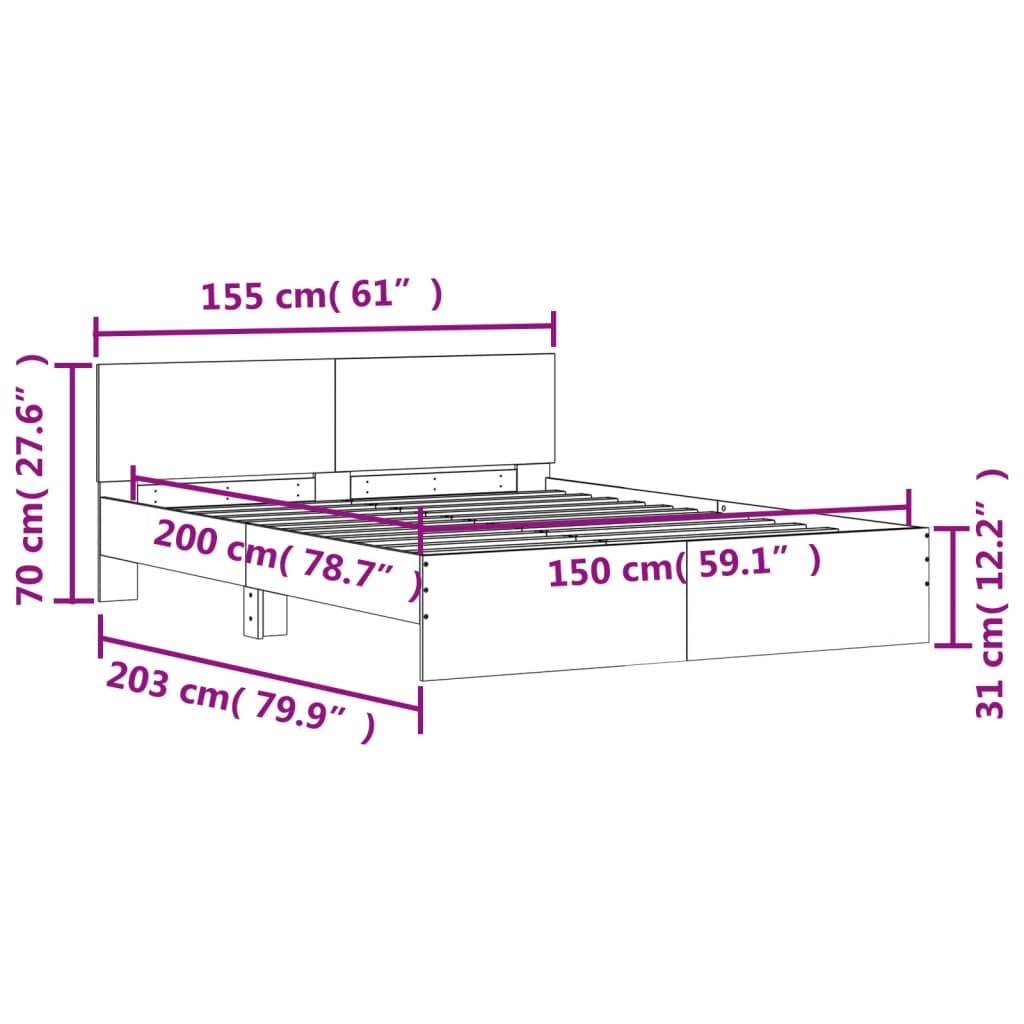 vidaXL sengeramme med sengegavl 150x200 cm hvid