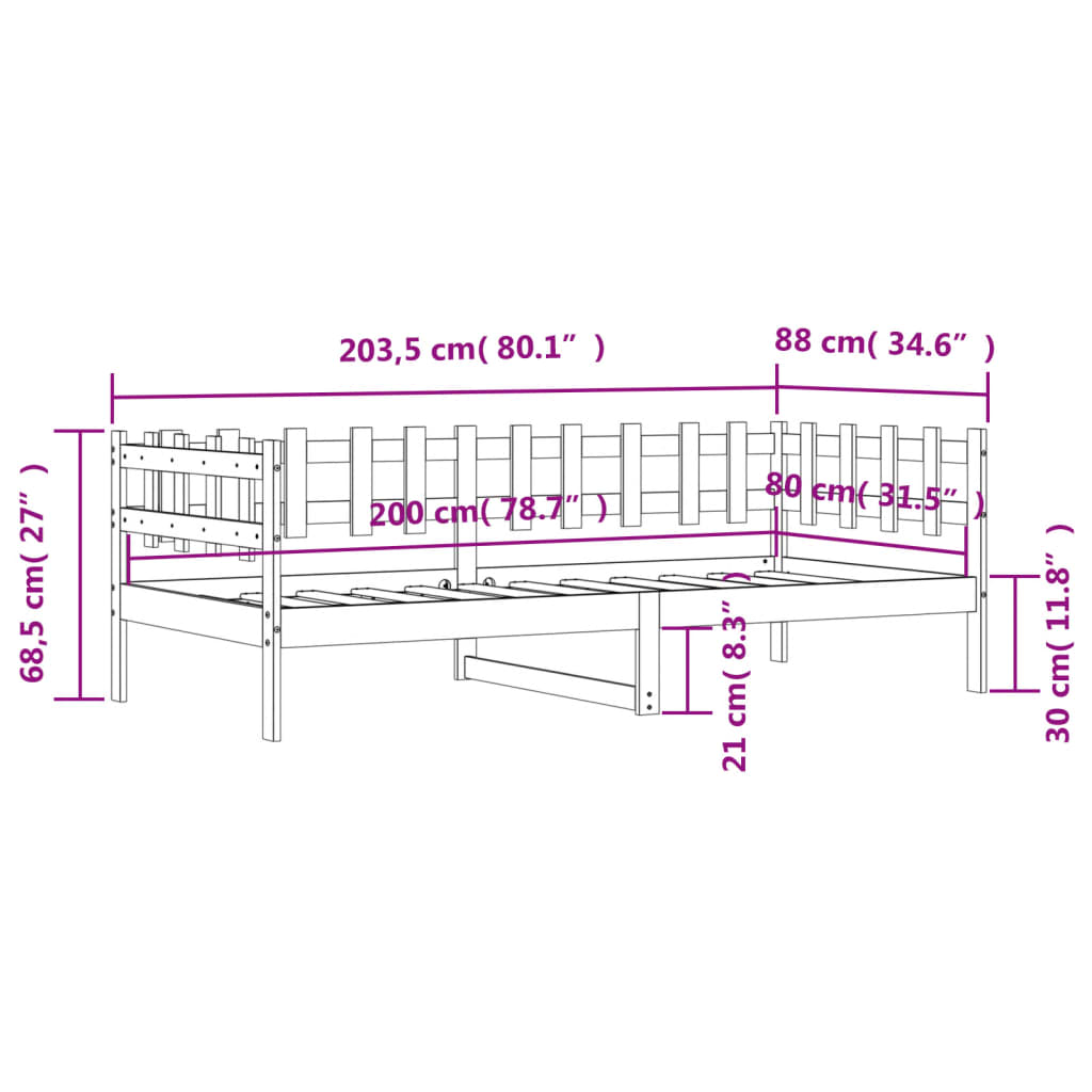 vidaXL daybed uden madras 80x200 cm massivt fyrretræ hvid