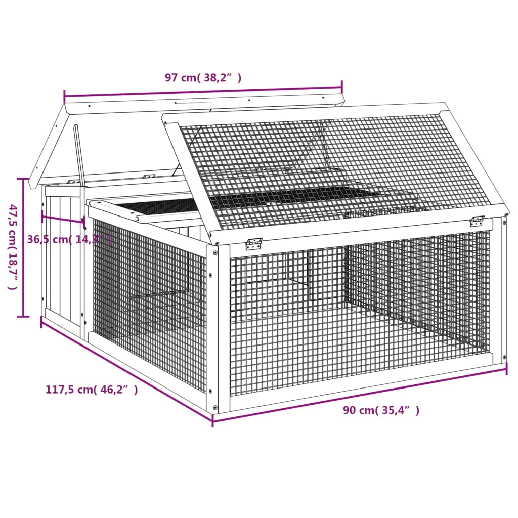 vidaXL kaninbur 117,5x97x47,5 cm massivt fyrretræ brun