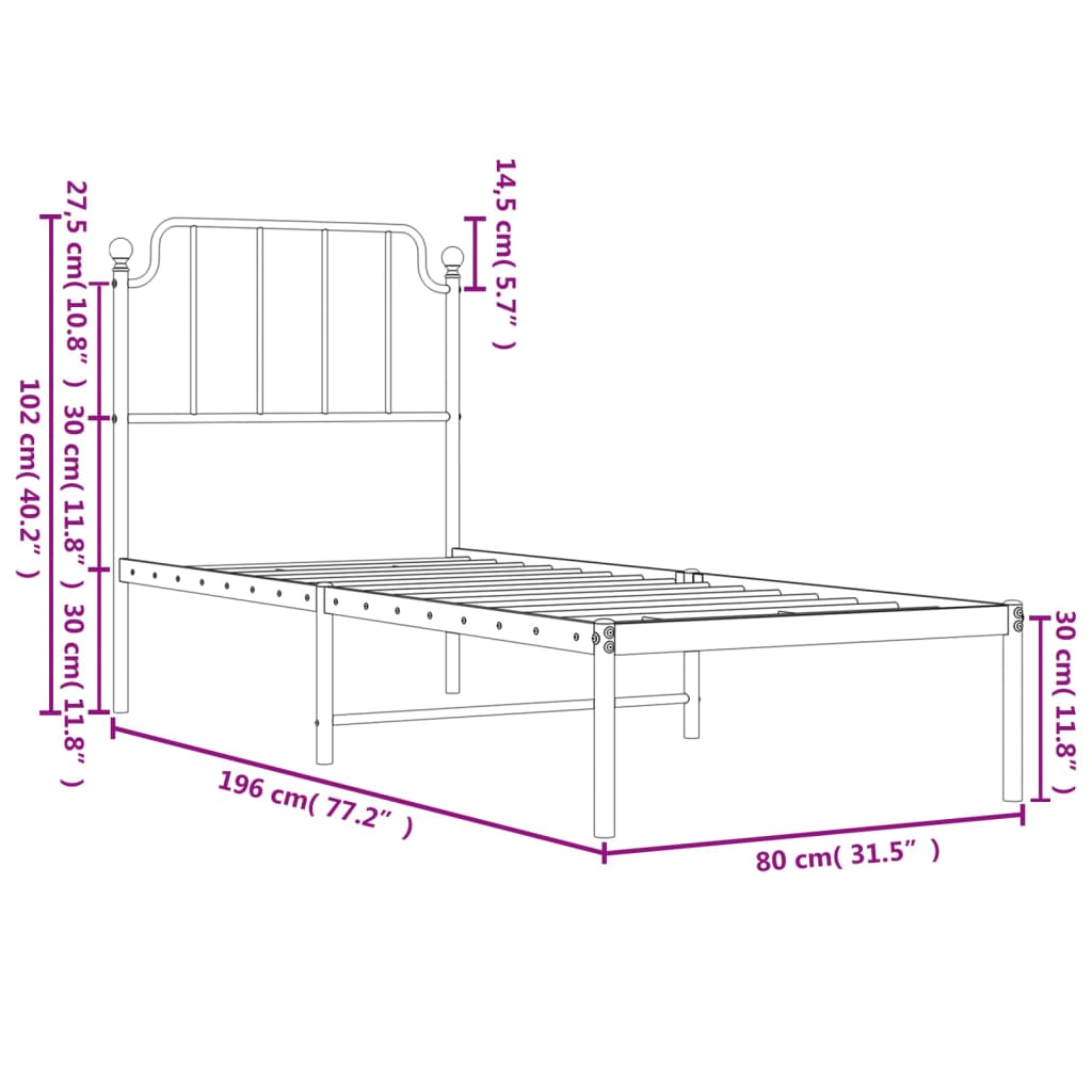 vidaXL sengeramme uden madras med hovedgærde 75x190 cm hvid