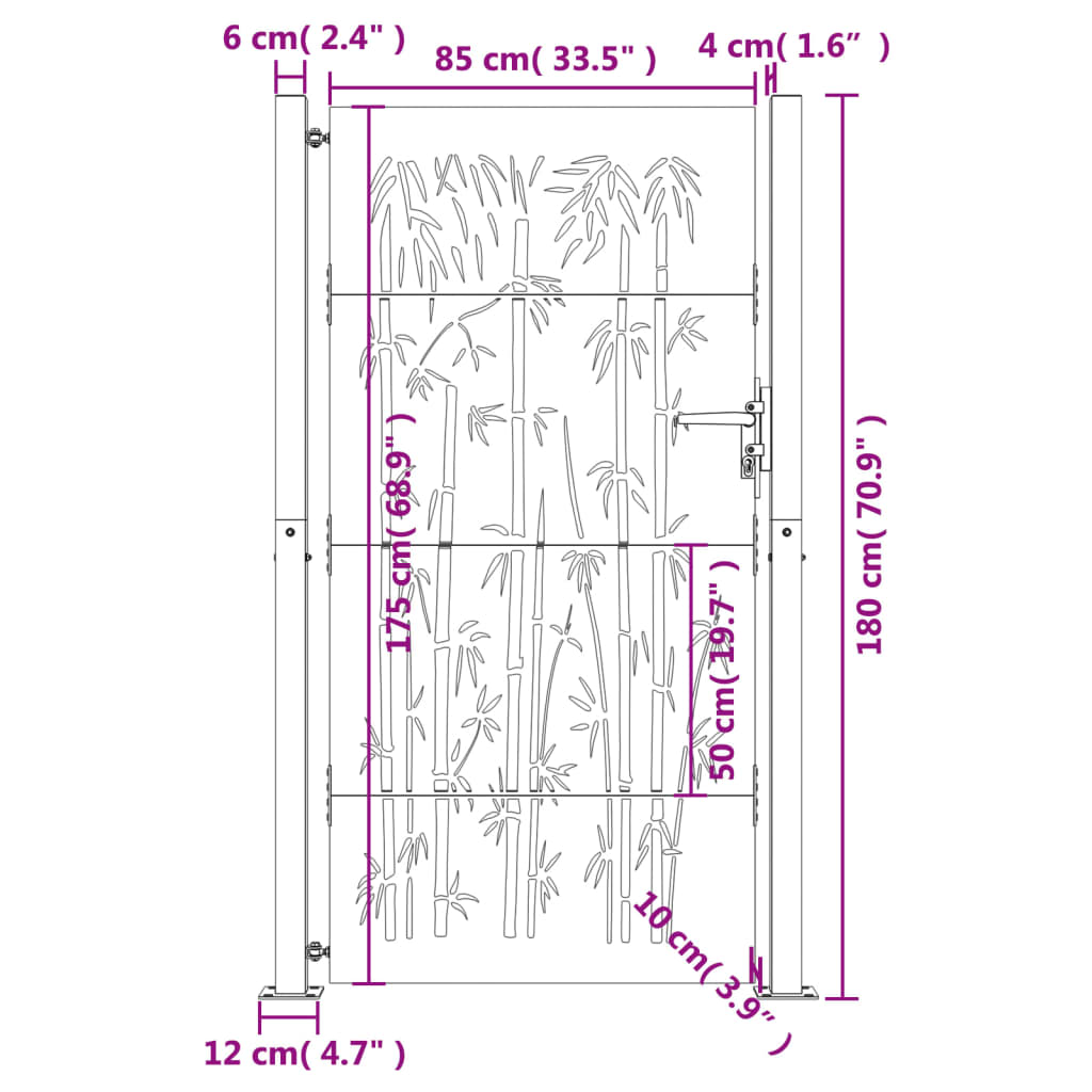 vidaXL havelåge 105x180 cm cortenstål bambusdesign