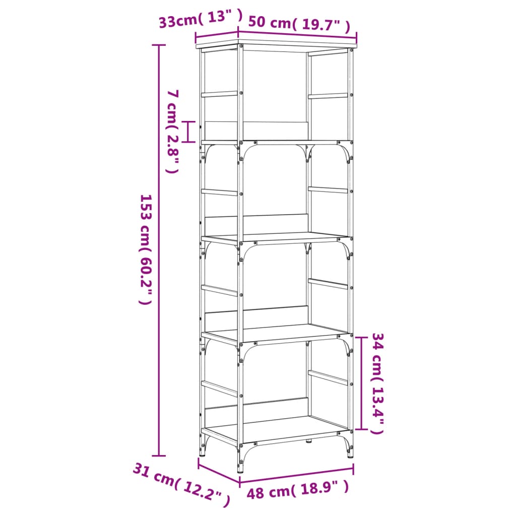 vidaXL bogreol 50x33x153 cm konstrueret træ røget egetræsfarve