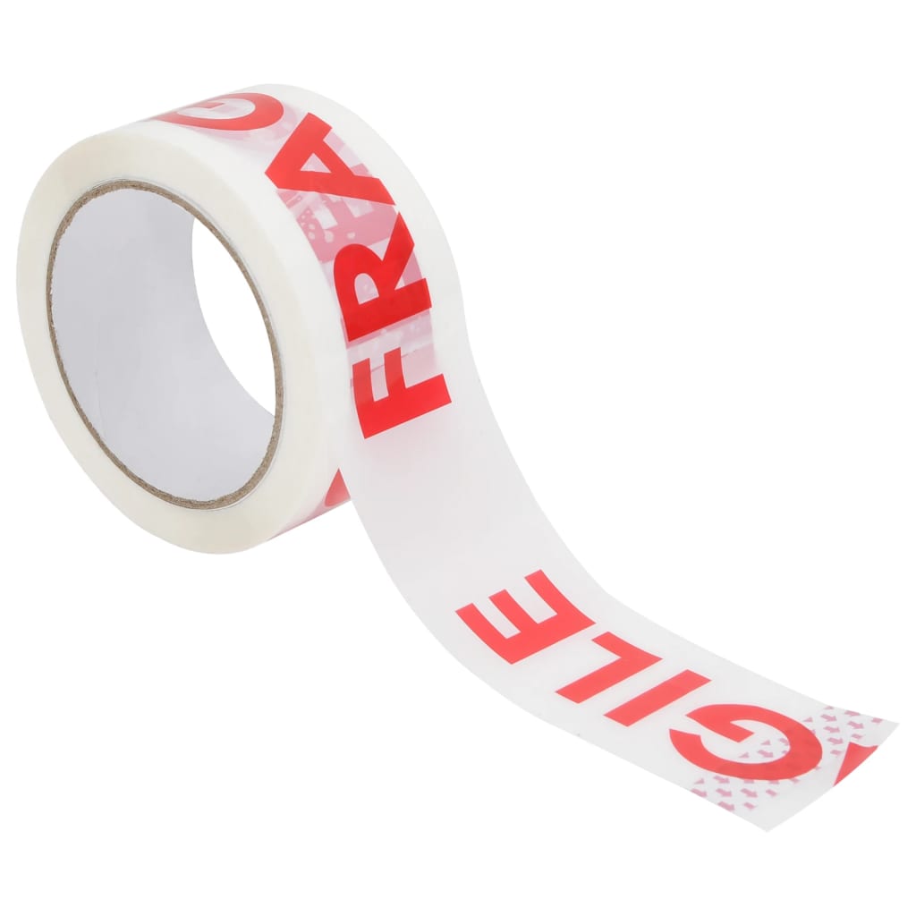 vidaXL pakketape 36 stk. 48 mm x 66 m FRAGILE-print hvid