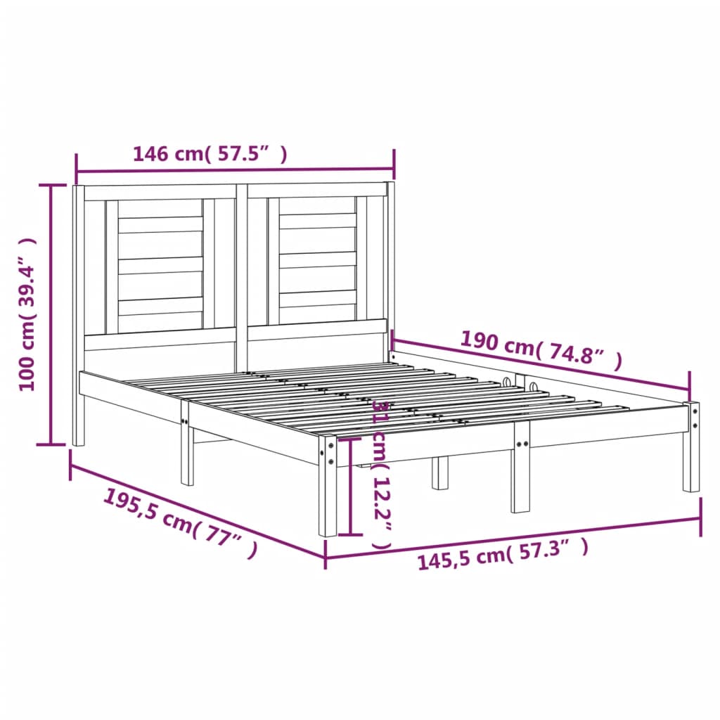 vidaXL sengeramme 140x190 cm massivt fyrretræ sort