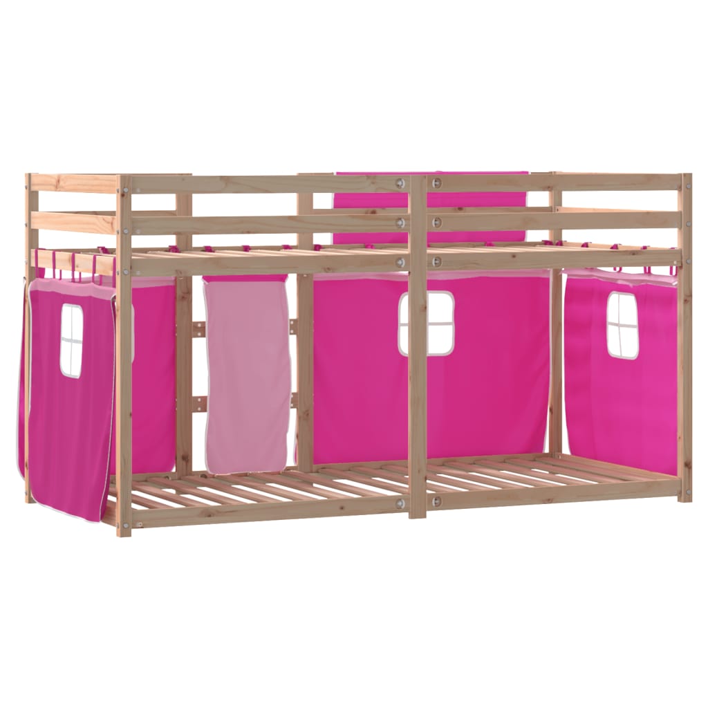 vidaXL køjeseng med gardiner 90x200 cm massivt fyrretræ pink