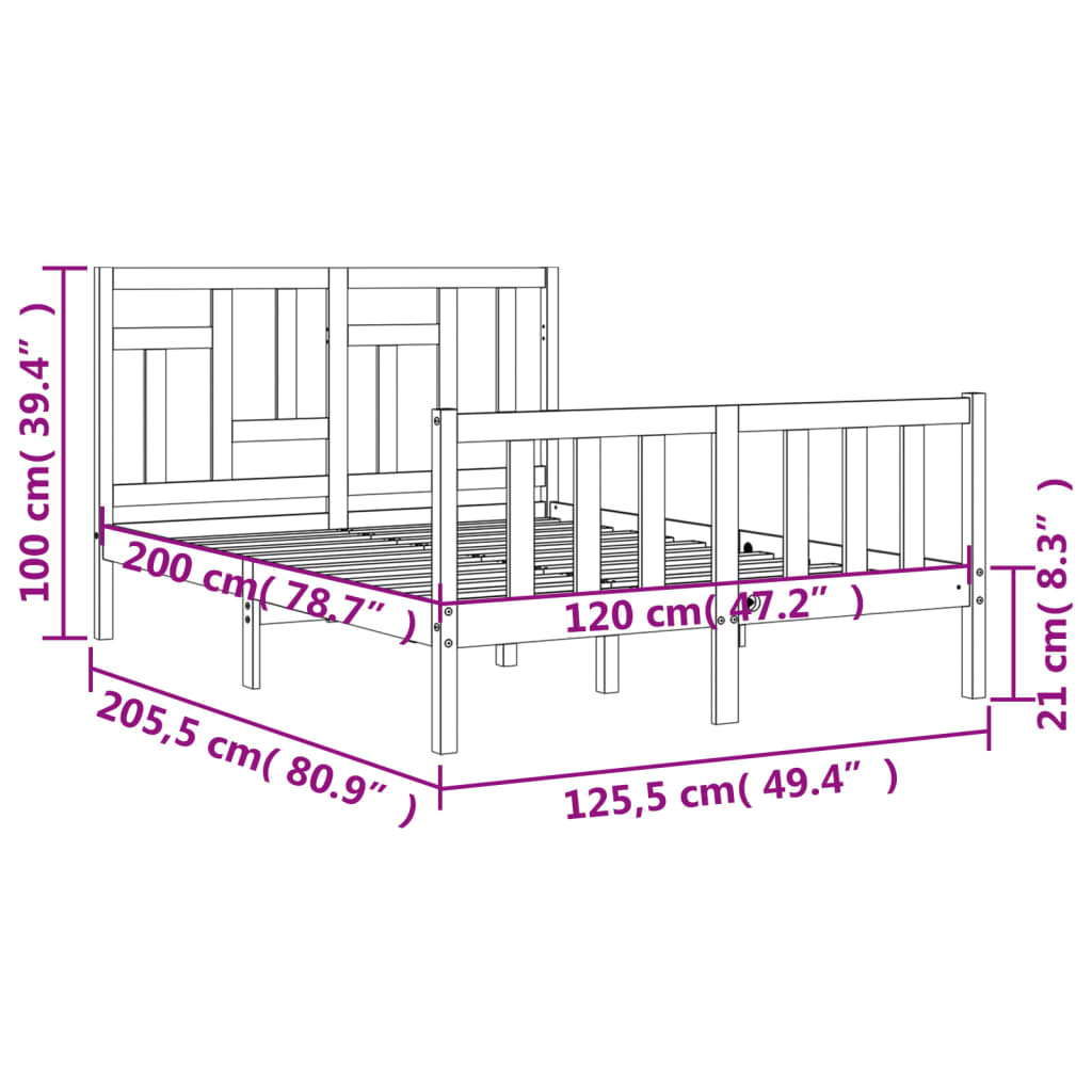 vidaXL sengeramme med sengegavl 120x200 cm massivt træ hvid