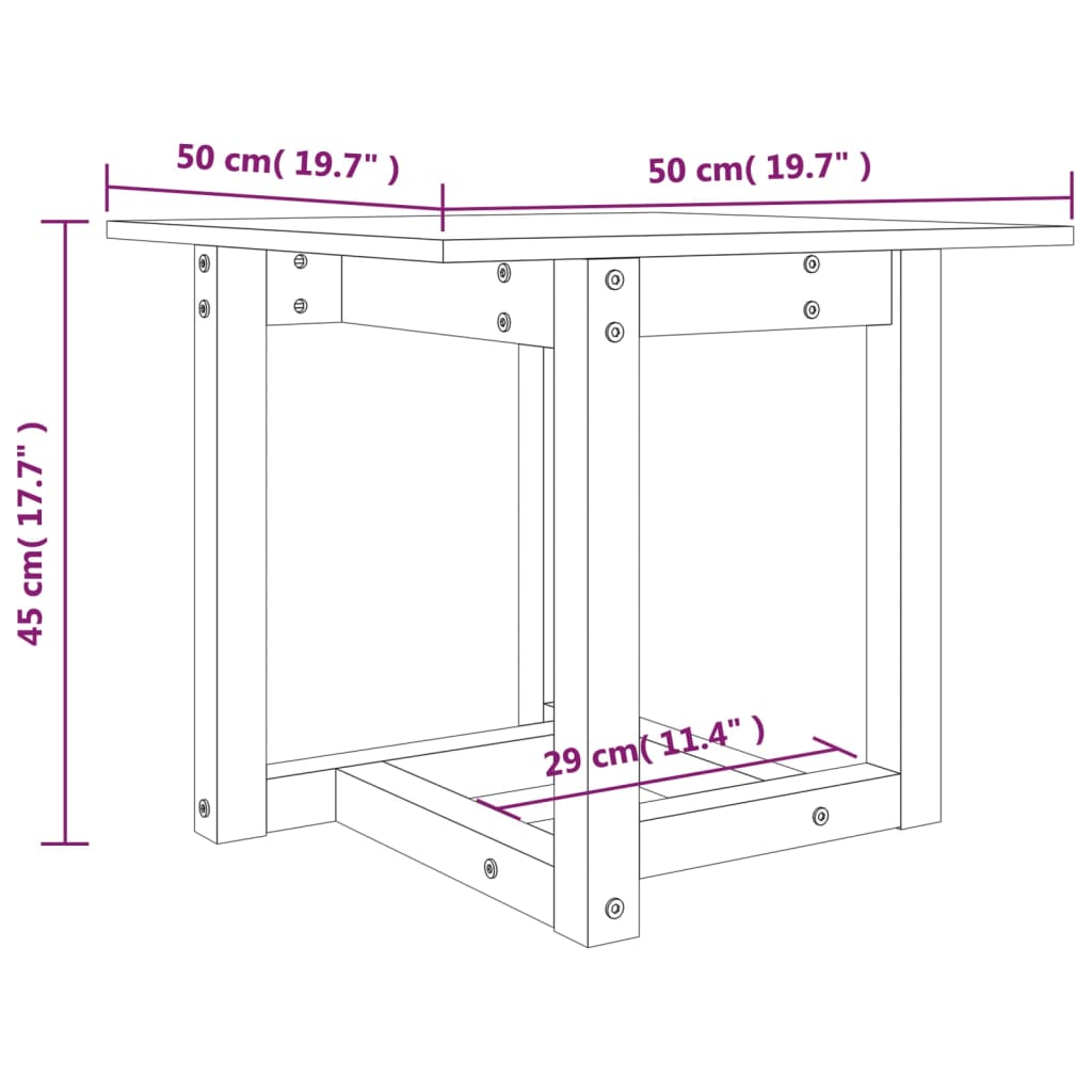 vidaXL sofabord 50x50x45 cm massivt fyrretræ gyldenbrun