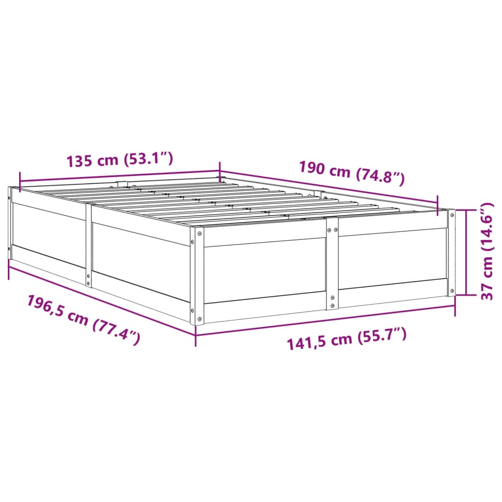 vidaXL sengeramme uden madras 135x190 cm massivt fyrretræ hvid