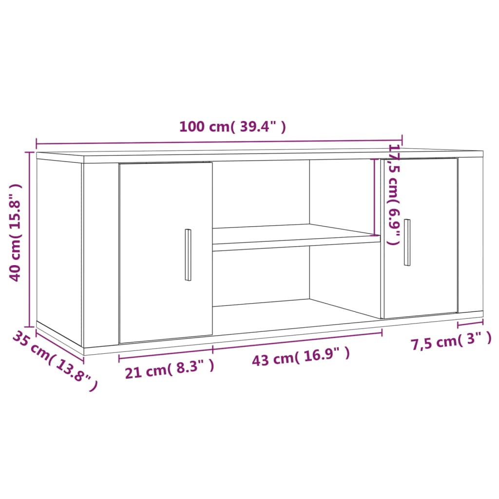 vidaXL tv-bord 100x35x40 cm konstrueret træ grå sonoma-eg