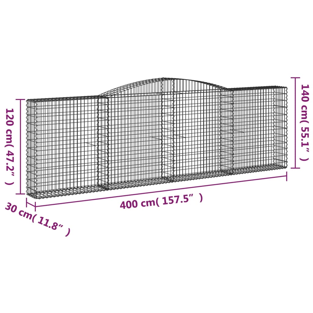 vidaXL buede gabionkurve 4 stk. 400x30x120/140 cm galvaniseret jern