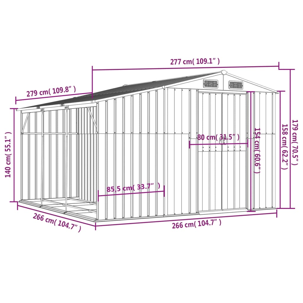 vidaXL haveskur 277x279x179 cm galvaniseret stål antracitgrå