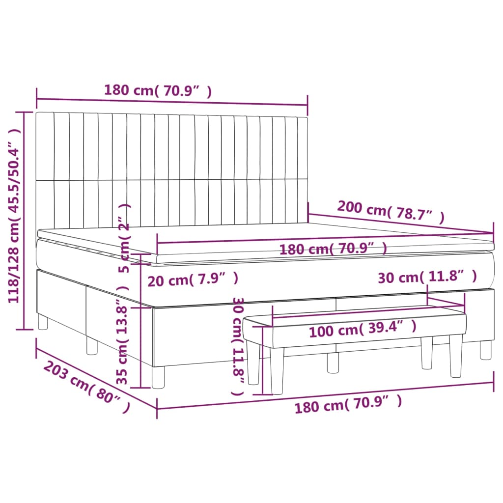 vidaXL kontinentalseng med madras 180x200 cm stof sort