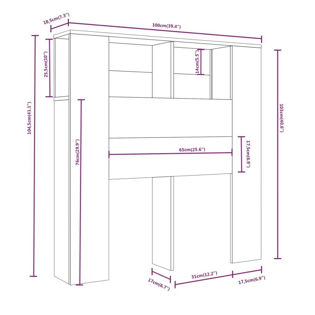 vidaXL sengegavl med opbevaring 100x18,5x104,5 cm sonoma-eg