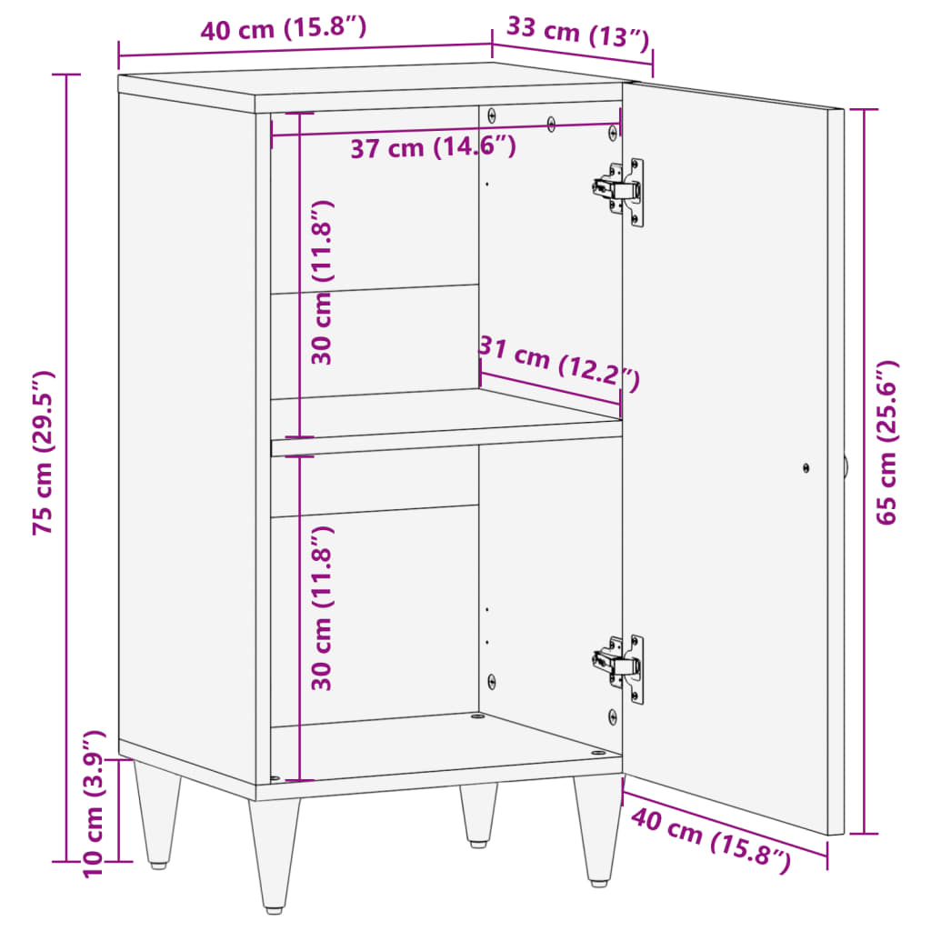 vidaXL skab 40x33x75 cm massivt mangotræ