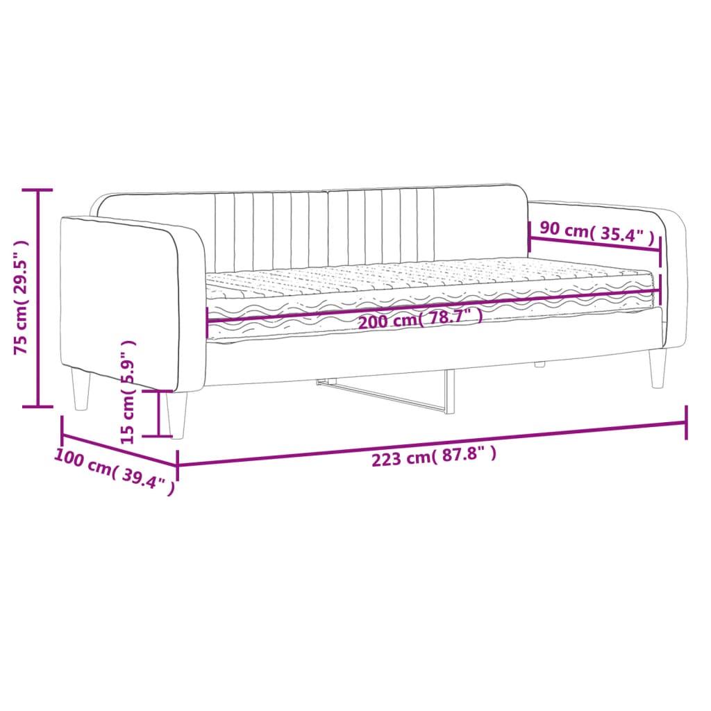 vidaXL daybed med madras 90x200 cm velour sort