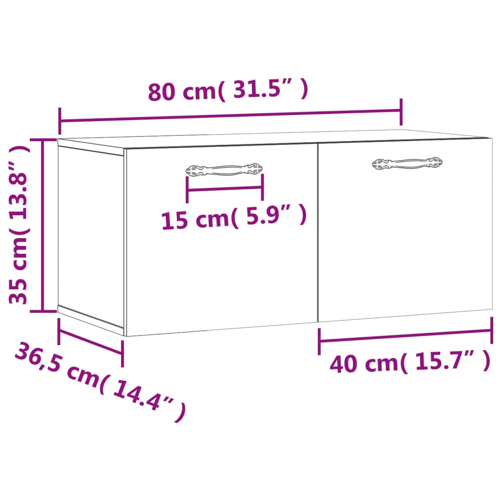 vidaXL vægskab 80x36,5x35 cm konstrueret træ sort