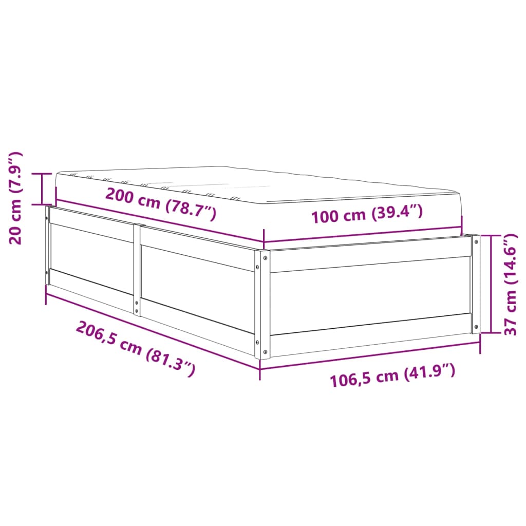 vidaXL seng med madras 100x200 cm massivt fyrretræ