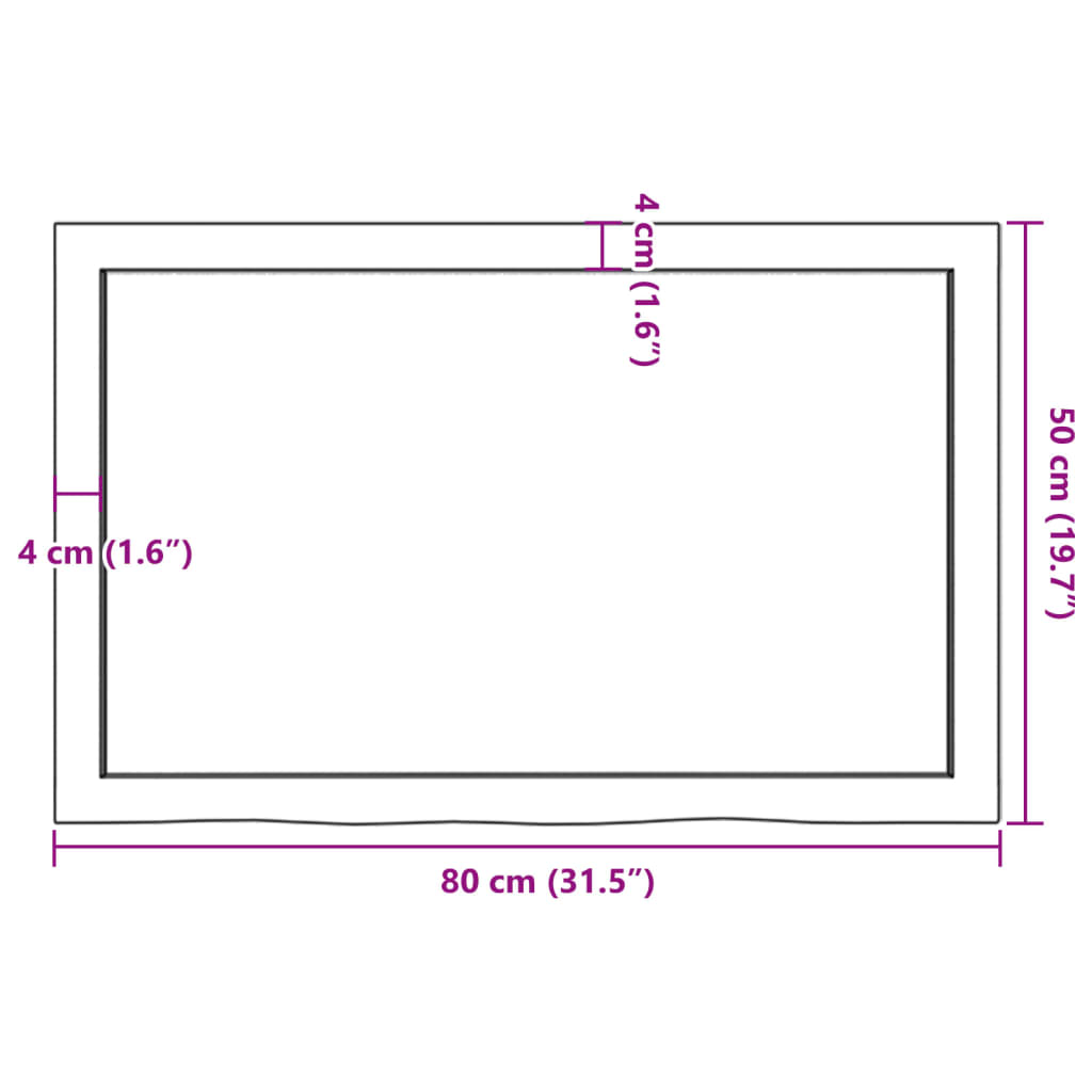 vidaXL bordplade til badeværelse 80x50x(2-6) cm massivt træ lysebrun