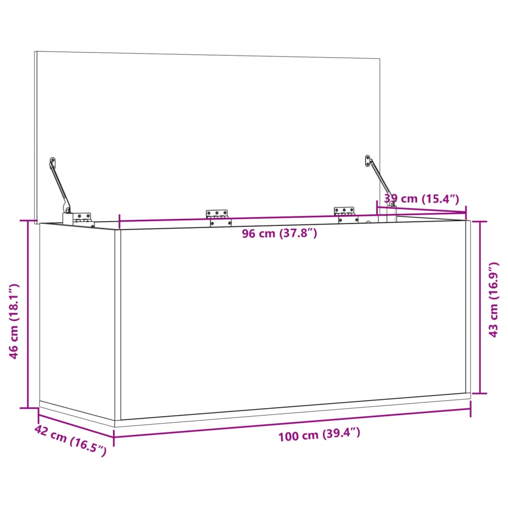 vidaXL opbevaringsboks 100x42x46 cm konstrueret træ betongrå