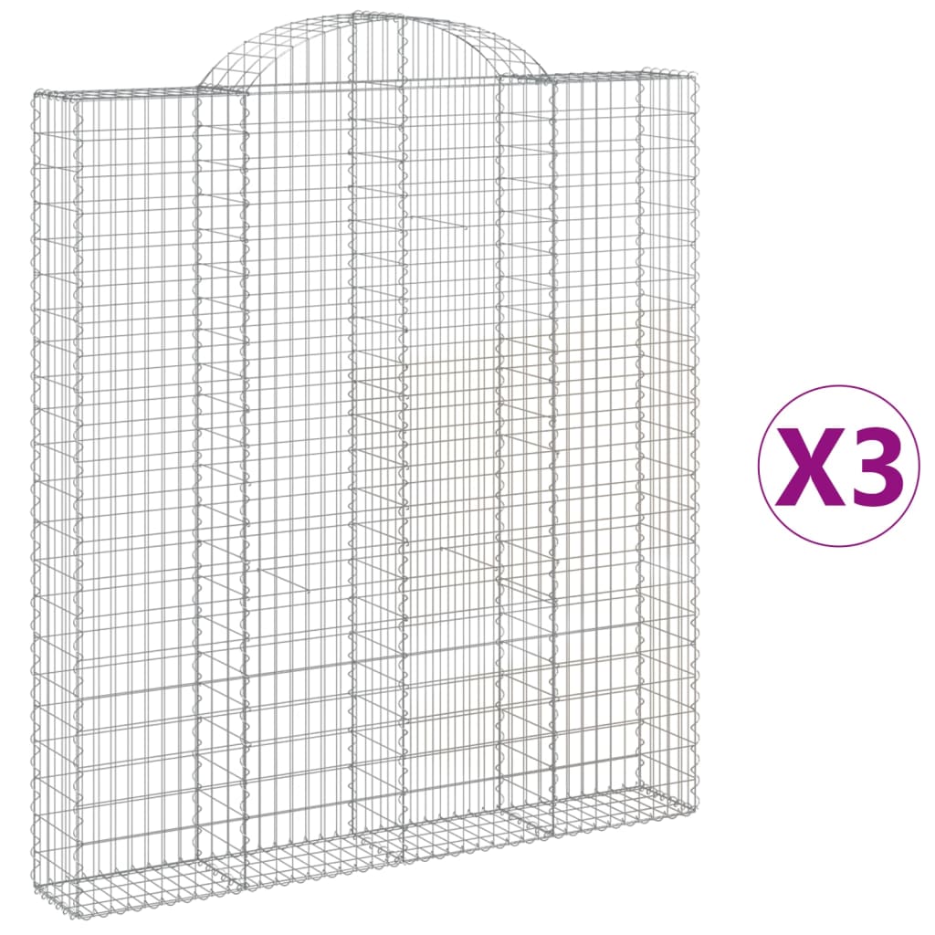 vidaXL buede gabionkurve 3 stk. 200x30x220/240 cm galvaniseret jern