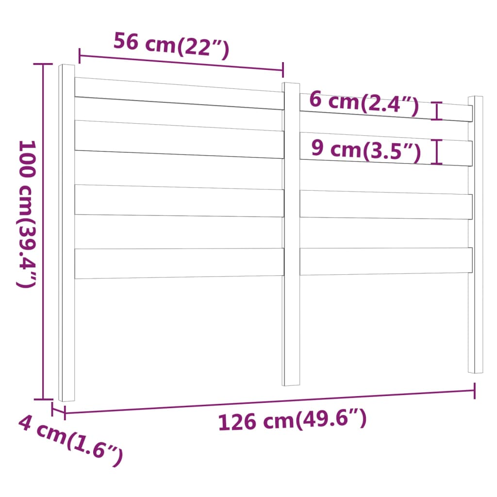 vidaXL sengegærde 126x4x100 cm massivt fyrretræ grå