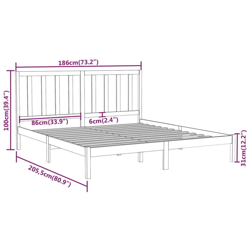 vidaXL sengestel 180x200 cm Super King massivt fyrretræ sort