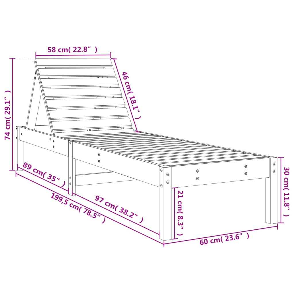 vidaXL liggestole 2 stk. 199,5x60x74 cm massivt fyrretræ hvid