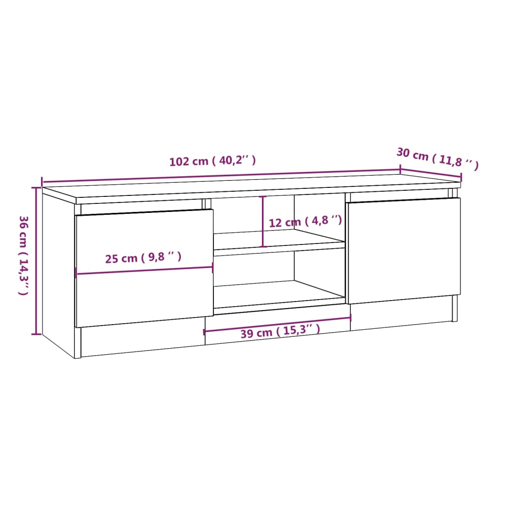 vidaXL tv-bord med låge 102x30x36 cm hvid