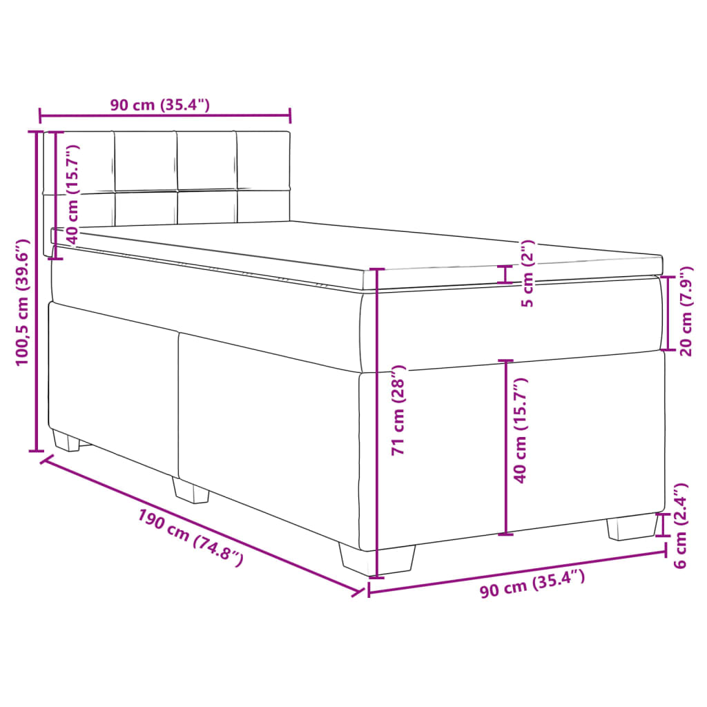 vidaXL kontinentalseng med madras 90x190 cm stof sort