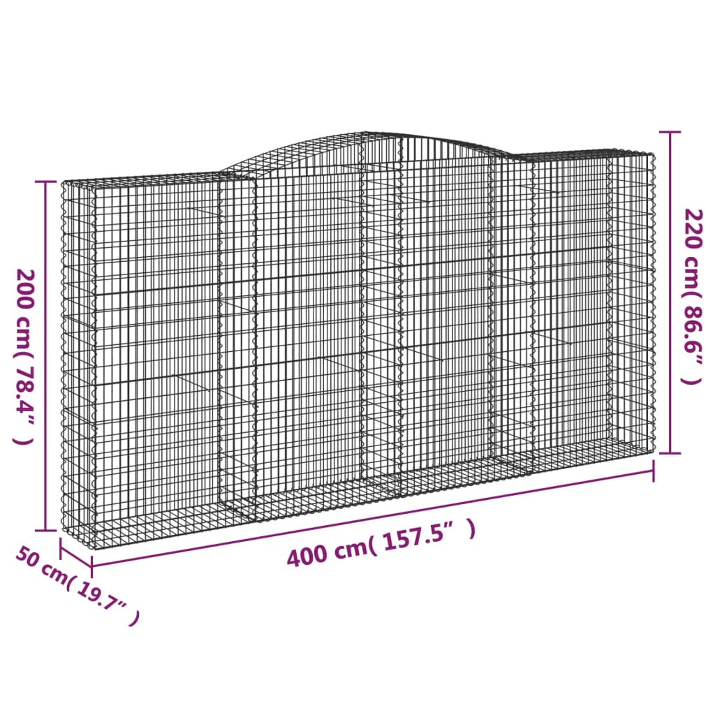 vidaXL buede gabionkurve 6 stk. 400x50x200/220 cm galvaniseret jern