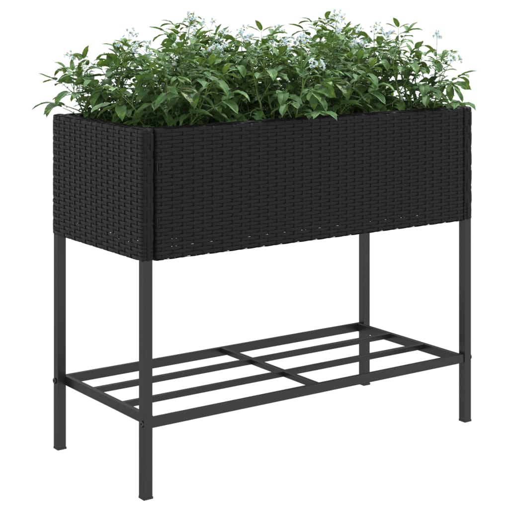 vidaXL plantekasser 2 stk. med hylde 90x40x75 cm polyrattan sort